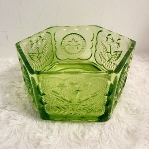 Vintage Indiana Green Glass Hexago Candy Dish